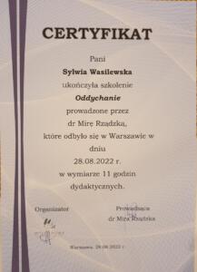 SZKOLENIE "ODDYCHANIE" -DR MIRA RZĄDZKA - 28.08.2022 R.